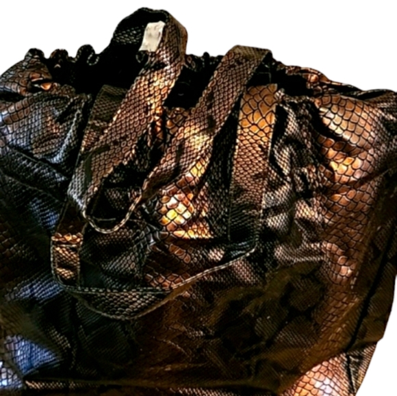 Chocolate Brown Snakeskin Look Oversized Drawstring Handbag/Shopper 15 X 17" - Picture 1 of 3